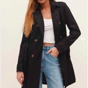 Stradivarius Women's Black Double-Breasted Trench Coat - Size L (NWT)
